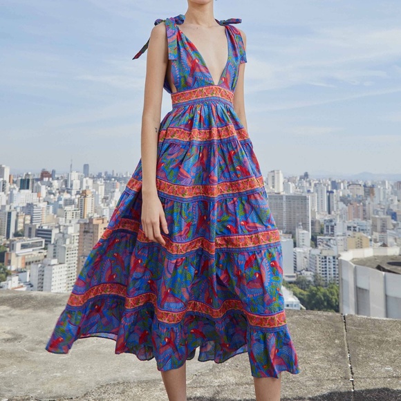 FARM Rio Dresses & Skirts - Farm Rio Full length Blue Print Dress